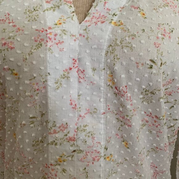 Seaplane Cotton Swiss Dot Split Neck Popover Long Roll Tab Sleeves Blouse XXS - Picture 8 of 12